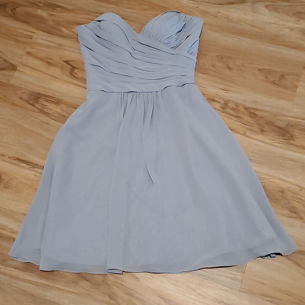 🍑Kanali K Grayish Blue Ruched Strapless Cocktail Dress Size 6